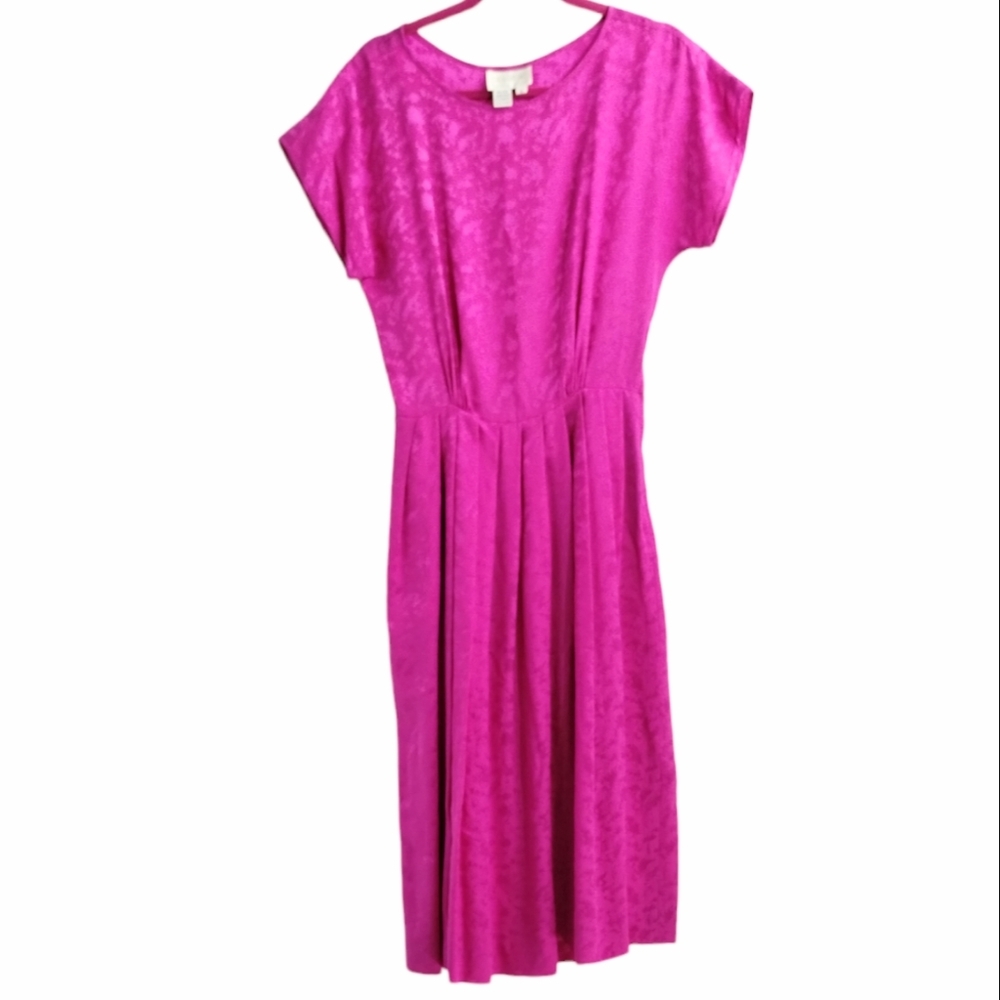 Silk Studio Dress Hot Pink Silk‎ Short Sleeve